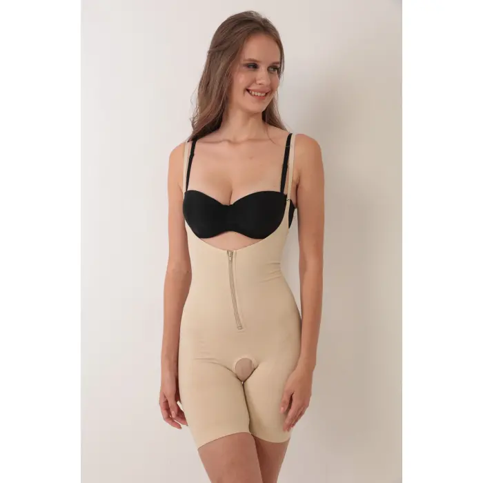 LYYN Ten İp Askılı Ağ Kısmı Açık Fermuarlı Tam Boy Kadın Korse