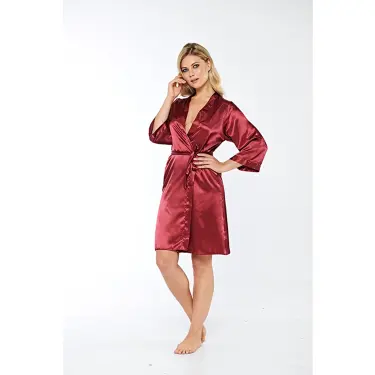 Bordo İpek Saten Sabahlık - 14004
