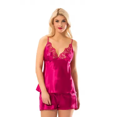 Fuşya Saten Babydoll Şortlu Takım - 297