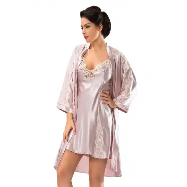 Pudra Saten Sabahlık & Gecelik 2 Li Takım - 1420