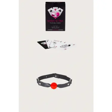 Sexy Görselli Oyun Kartı Kama Sutra Siyah Kırmızı Ağız Topu Set