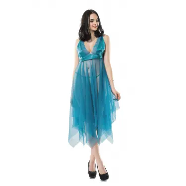 Turkuaz Tül Gecelik - 637b