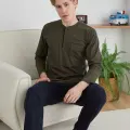 Erkek 9111 Battal  Erkek   Midi Yaka Pijama Takımı