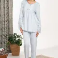 LYYN Bone 6109 Dantel Detaylı Sabahlıklı Lohusa Pijama Takımı