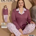 LYYN Boyraz 0143 Kadın Milan Battal Uzun Kol Pijama Takımı