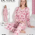 LYYN Boyraz 0334 Kadın Raporlu Uzun Kol Pijama Takımı