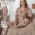 LYYN Boyraz 0348 Kadın Süet Patlı Uzun Kol Pijama Takımı