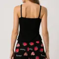 LYYN Çilek Baskılı Siyah Askılı Şortlu Pijama Takımı