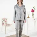 LYYN Estiva 25360 Gömlek Yaka Çizgili Kadife Pijama Takımı