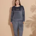 LYYN Estiva 25393 Uzun Kol Battal Kadife Pijama Takımı