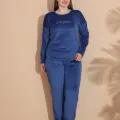 LYYN Estiva 25394 Uzun Kol Battal Kadife Pijama Takımı
