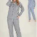 LYYN Freshness 4007 Kadın Uzun Kol Çizgili Gaffuriye Pijama Takımı
