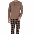 LYYN Kly Battal Erkek Kışlık Pijama Takımı Nescafe Rengi 9108 % 100 Pamuk