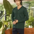 LYYN KLY V Yaka Boydan Düğmeli Battal Boy Erkek Pijama Takımı 9267 % 100 Pamuk