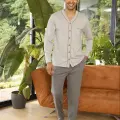 LYYN KLY V Yaka Boydan Düğmeli Battal Boy Erkek Pijama Takımı 9267 % 100 Pamuk