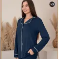 LYYN Limissi Önden Düğmeli Kadın Pijaması acivert Renk 26611