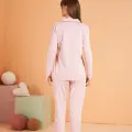 LYYN Pjs 28001 Kadın Uzun Kol Çizgili Önü Düğmeli Pijama Takım