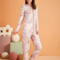 LYYN Pjs 28017 Kadın Uzun Kol Önü Düğmeli Pijama Takım