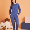 LYYN Pjs 28081 Kadın Uzun Kol Yuvarlak Yaka Kalpli Pijama Takım