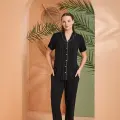 Pjs 27042 Kadın Kısa Kol Çizgili Önü Düğmeli Pijama Takımı