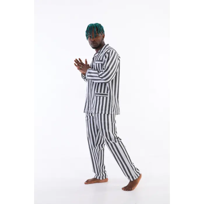 4007 Uzun Kol Çizgili Gaffur Erkek  Pijama Takım