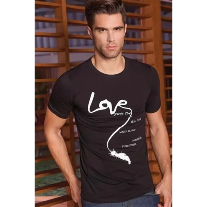 Berrak Erkek  Love Baskılı T Shirt 1037