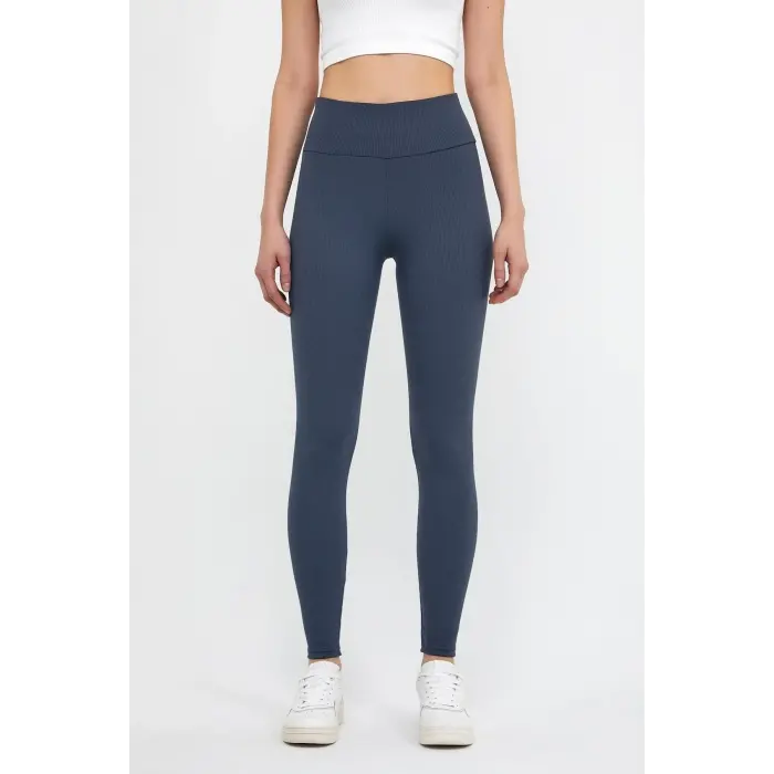 Derya Kurşun Lacivert Yüksek Bel Fitilli Tayt 0608