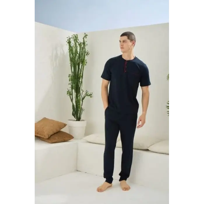 Erkek 2090 Erkek  Midi Yaka Pijama Takım
