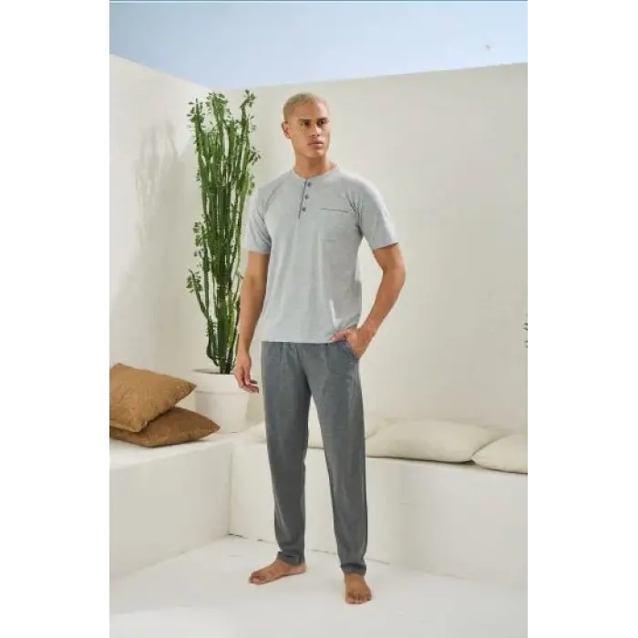 Erkek 2090 Erkek  Midi Yaka Pijama Takım