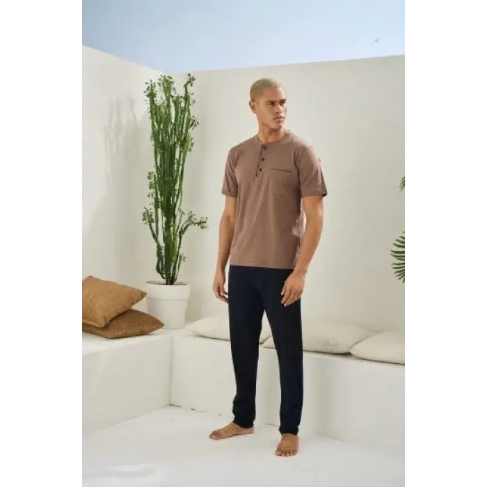 Erkek 2090 Erkek  Midi Yaka Pijama Takım