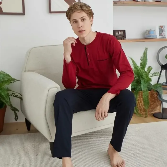 Erkek 9250 Erkek   Midi Yaka Pijama Takımı