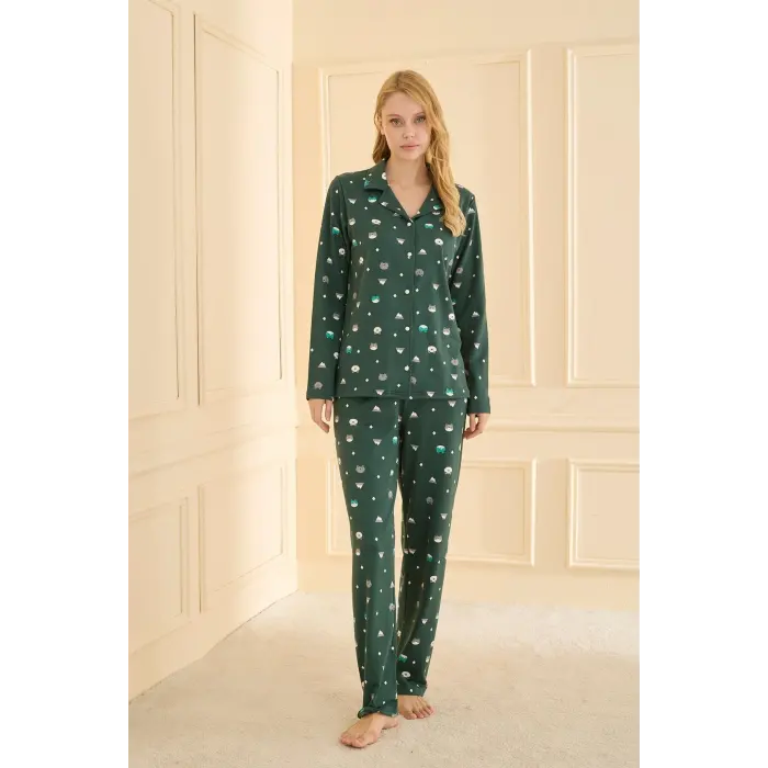 LYYN  19103 Kadın Düğmeli Uzun Kol Pijama Takımı
