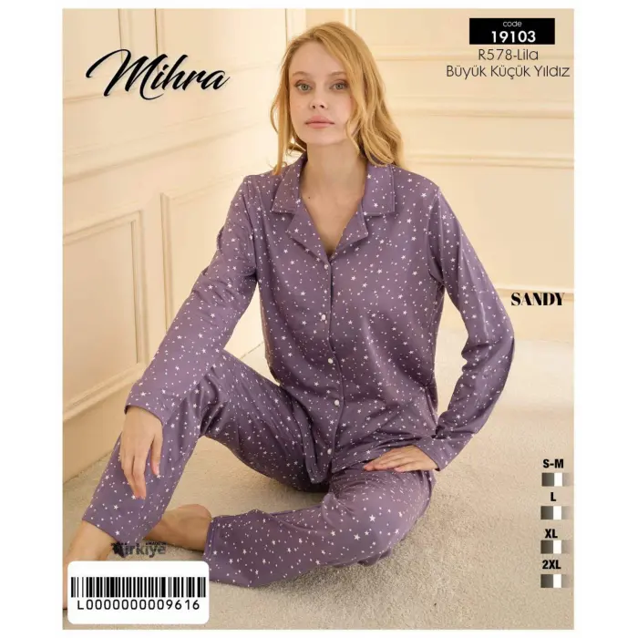 LYYN  19103 Kadın Düğmeli Uzun Kol Pijama Takımı