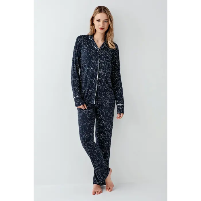LYYN Arnetta 3430-s Kadın Gömlek Yaka Pijama Takımı