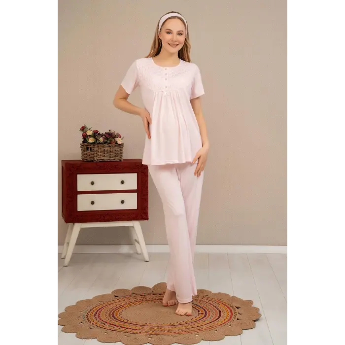 LYYN Ba-ha 4504 Dantel Sabahlıklı Lohusa Pijama Takımı