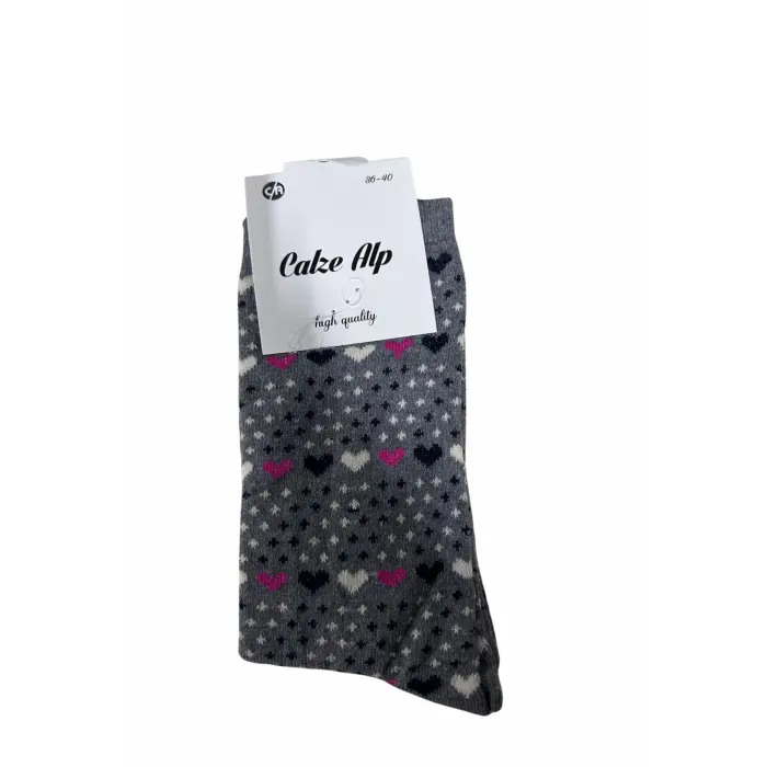 LYYN Barış Kalp Desenli Likralı Kadın Soket Çorap 1 Adet