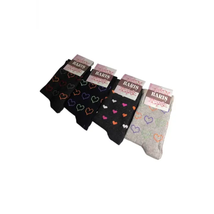 LYYN Barış Kalp Desenli Likralı Kadın Soket Çorap 1 Adet