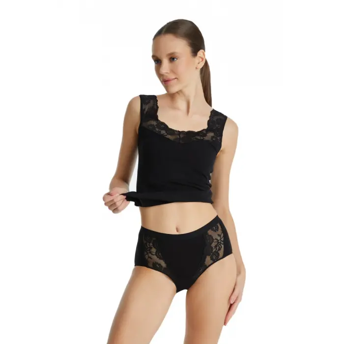 LYYN Black Spade Kadın Slip Private Lace Maxi 1316