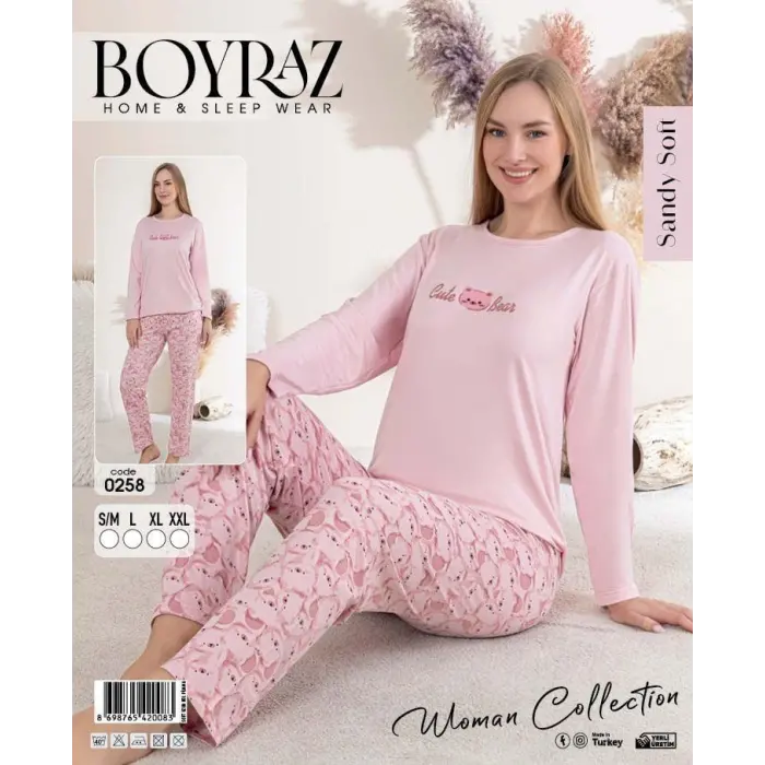 LYYN Boyraz 0258 Kadın Sandy Soft Uzun Kol Pijama Takımı