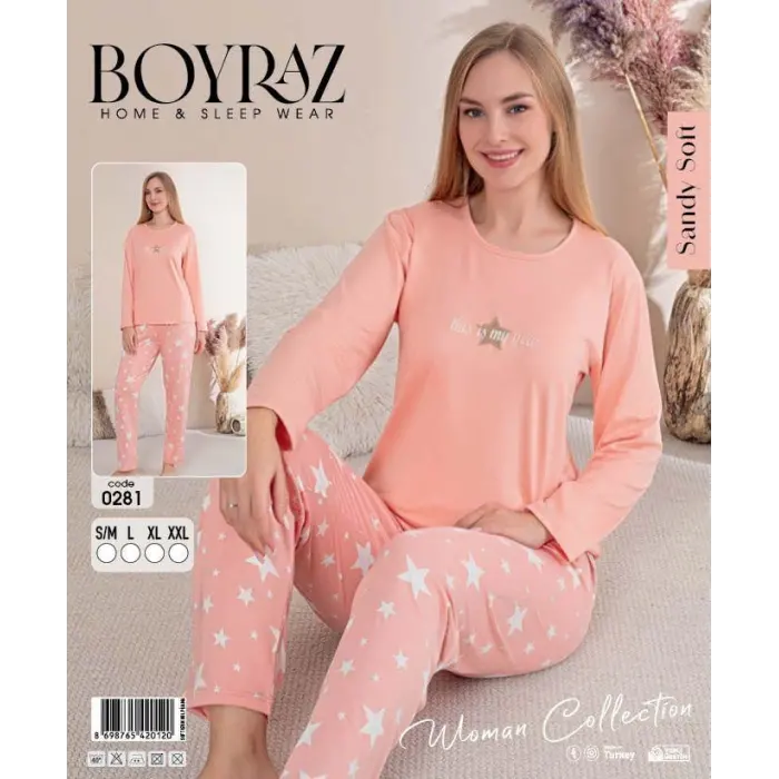 LYYN Boyraz 0281 Kadın Sandy Soft Uzun Kol Pijama Takımı
