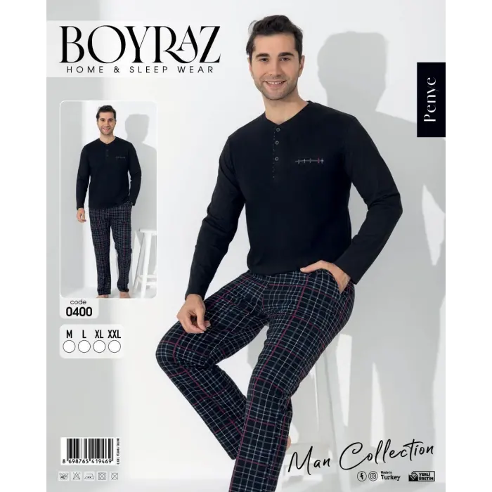 LYYN Boyraz 0400 Erkek Uzun Kol Pijama Takımı