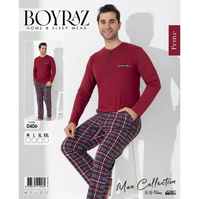 LYYN Boyraz 0406 Erkek Uzun Kol Pijama Takımı