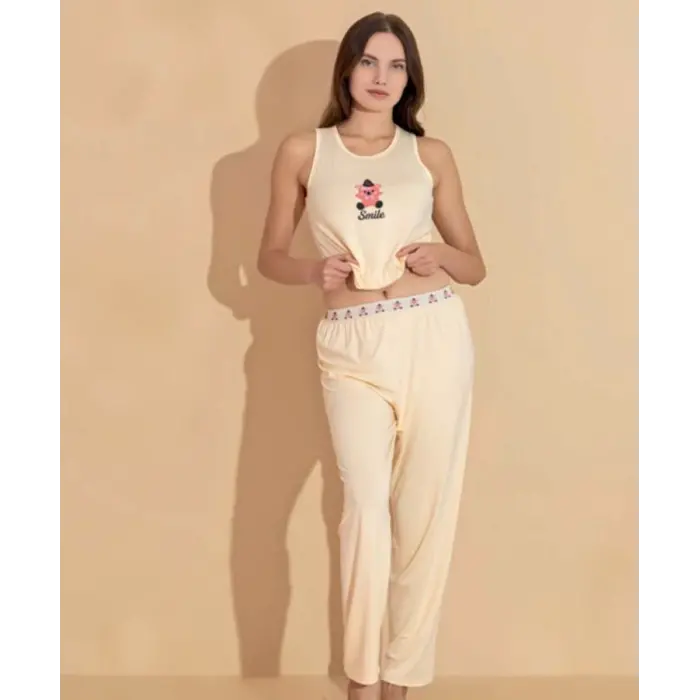 LYYN Boyraz 20621 Kadın Milan Kumaş Atlet Pijama Takımı