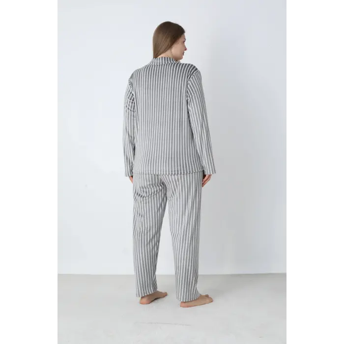 LYYN Estiva 25370 Gömlek Yaka Battal Kadife Pijama Takımı