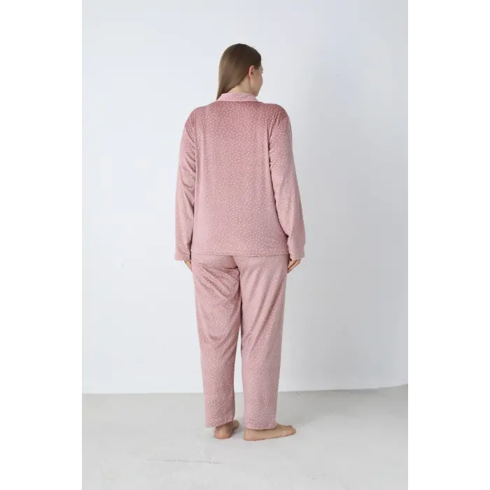 LYYN Estiva 25371 Gömlek Yaka Battal Kadife Pijama Takımı