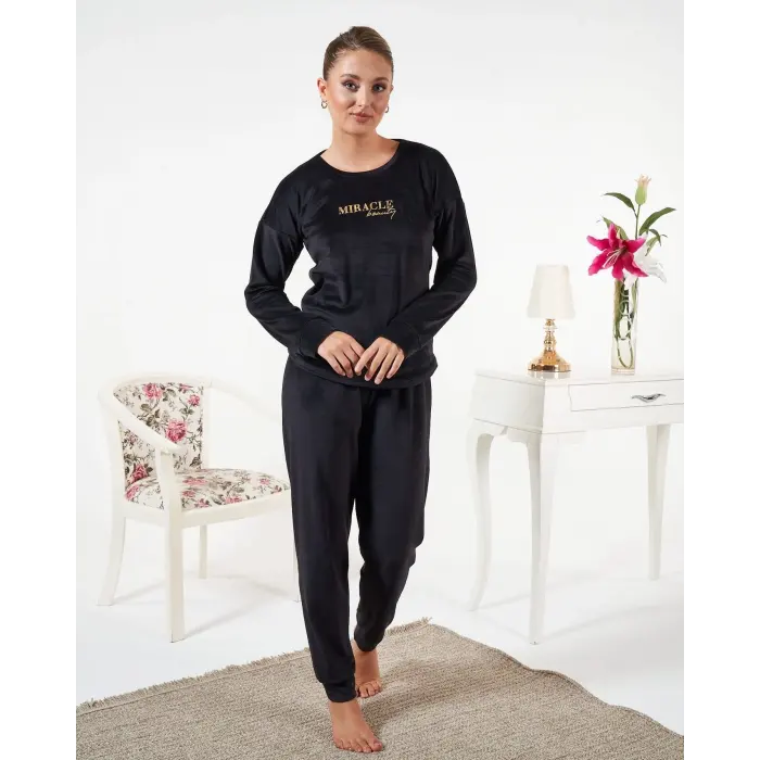 LYYN Estiva 25384 Uzun Kol Kadife Pijama Takımı