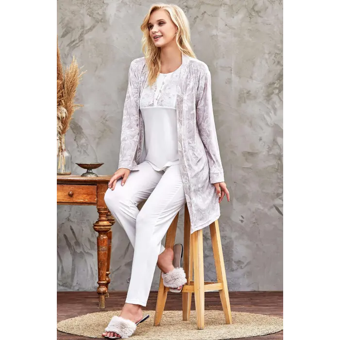 LYYN Flz 31-104 Bayan Kadife Sabahlık Pijama Takımı
