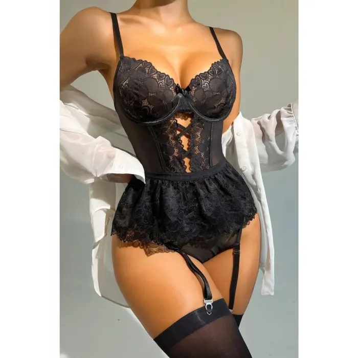 LYYN For Dreams 8412 Dantel Büstiyer Ve Jartiyer Takım