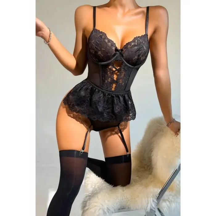 LYYN For Dreams 8412 Dantel Büstiyer Ve Jartiyer Takım