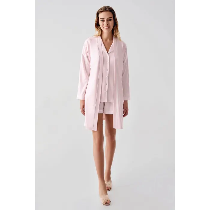 LYYN Freshness 324 Kadın 4lü Sabahlıklı Şorlu Pijama Takımı